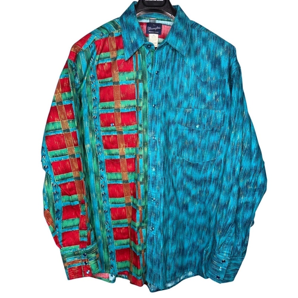 Wrangler Long Sleeve Button Down Shirt Men XL Western Rodeo Abstract Vintage